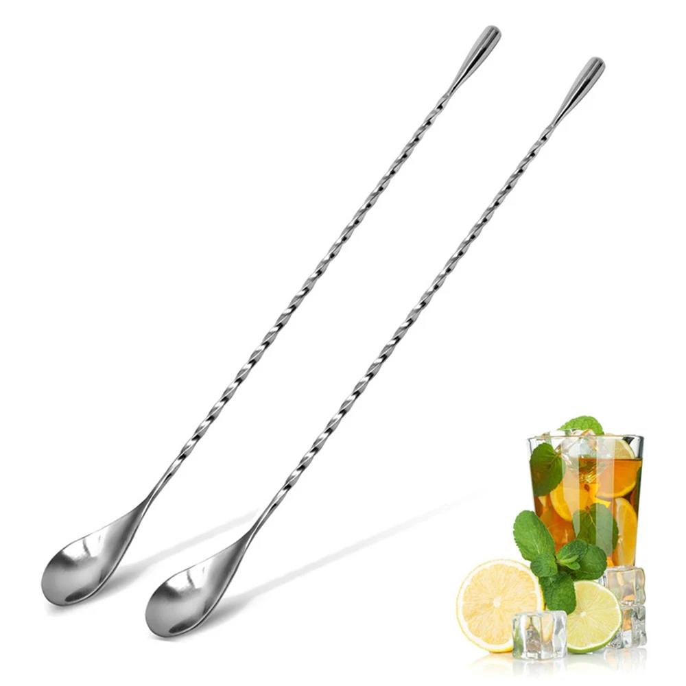 30cm Stainless Steel Water Drop Bartender Mixing Spoon Cocktail Stirrers Spiral Pattern Bar Spoon Long Handle Stirri